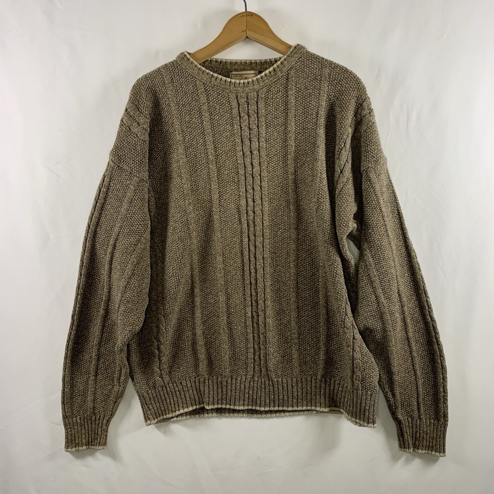 VTG Woolrich Mens Cable Knit Crewneck Sweater Size Beige Heritage Outdoors USA